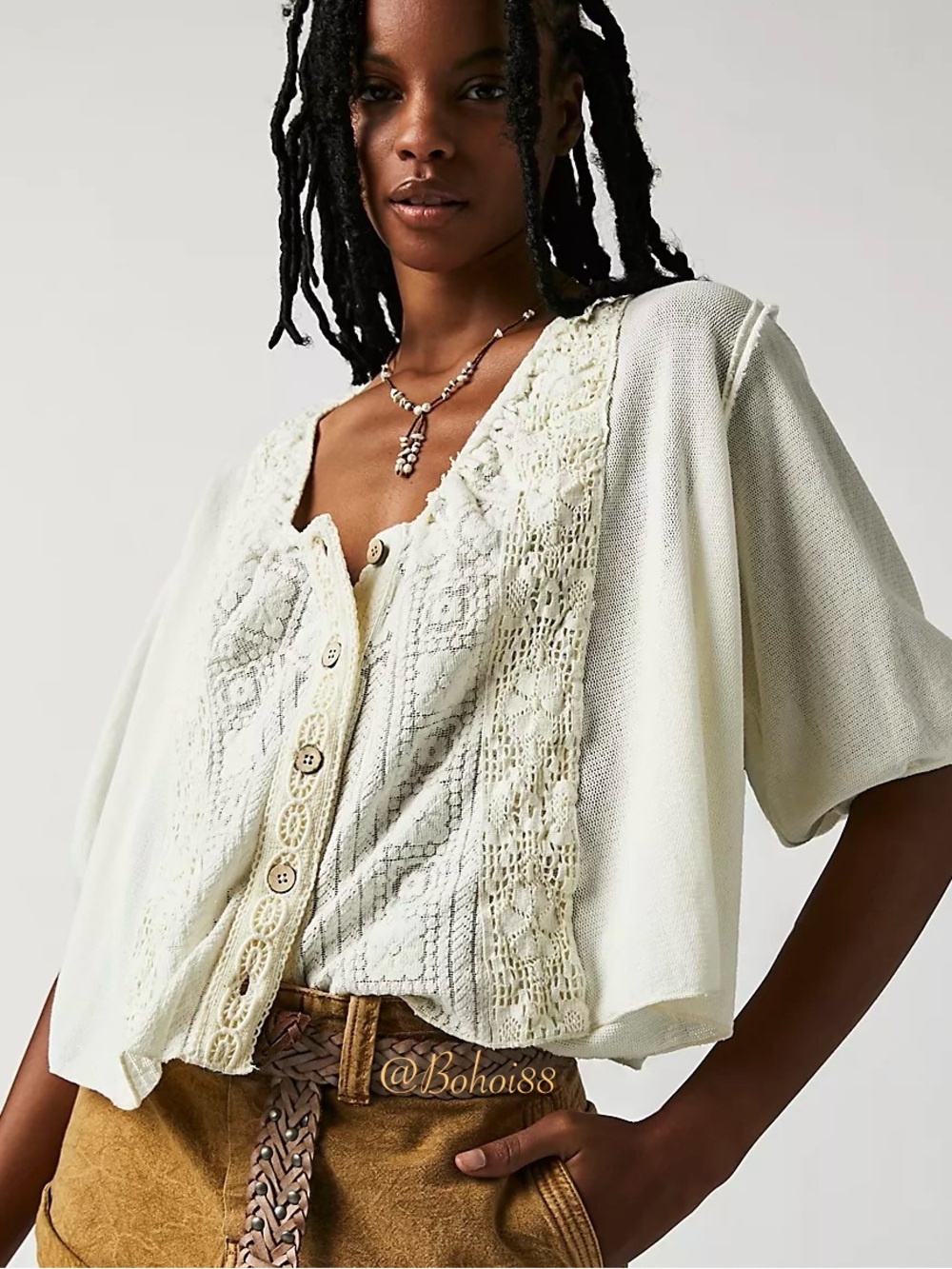 NWT Free People Mae Crochet Button Front Top